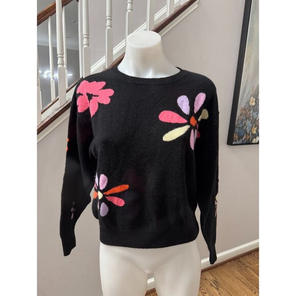 CRUSH CASHMERE Tropical Floral Cashmere Sweater Black Multi Size 0 XS - Picture 6 of 10